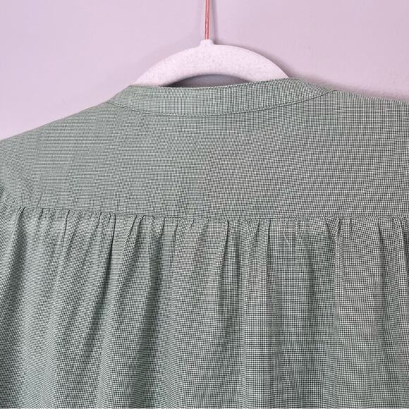 Trovata Birds of Paradis Quincy Cotton V-Neck Button Blouse Green Houndstooth - Picture 7 of 8